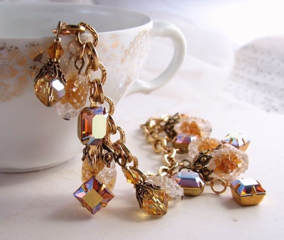 Topaz charm bracelet golden autumn berries