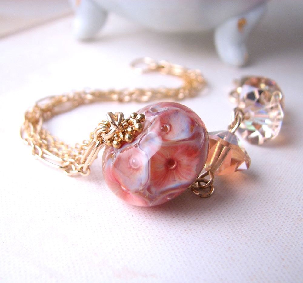 Coral Reef lampwork crystal gold filled chain bracelet