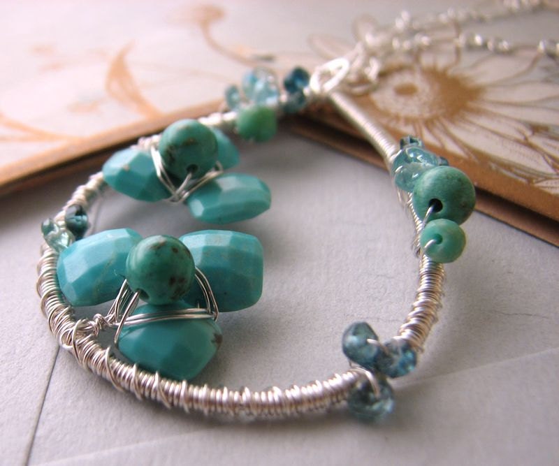 Turquoise flower December birthstone necklace sterling silver