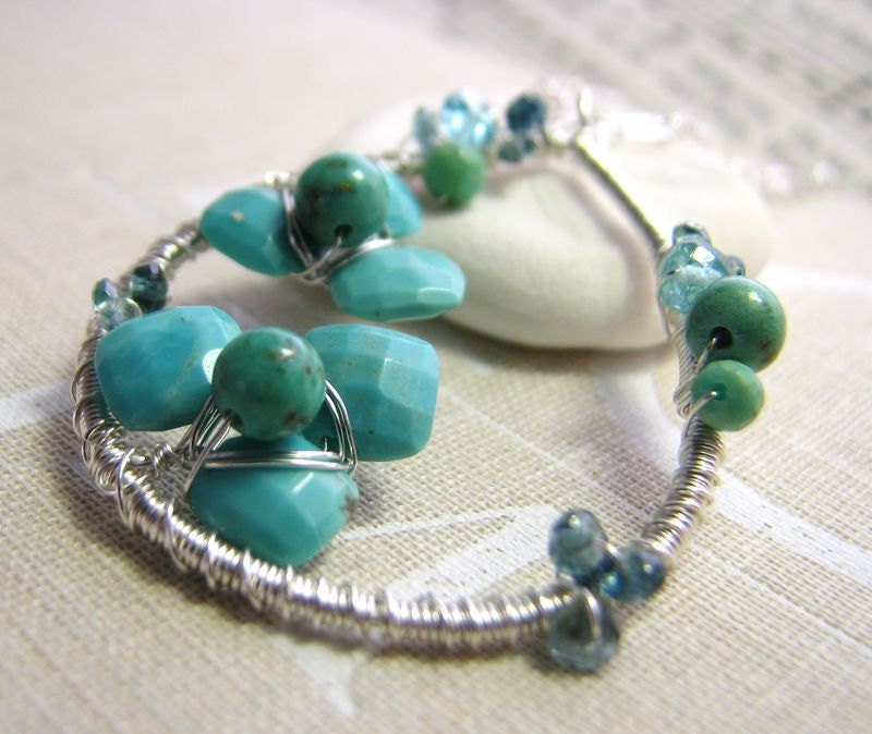 Turquoise flower December birthstone necklace sterling silver