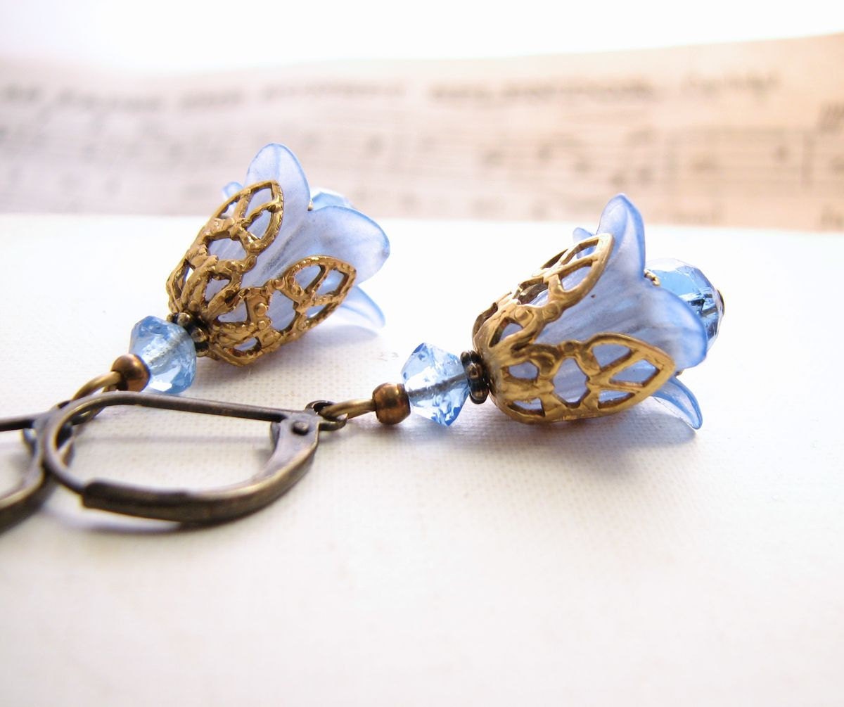 Shabby Sapphire  blue  filigree shabby flower earrings