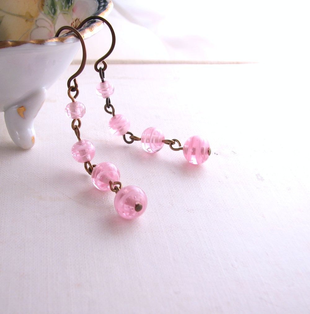 pink swirl earrings with vintage glass spring jewelry