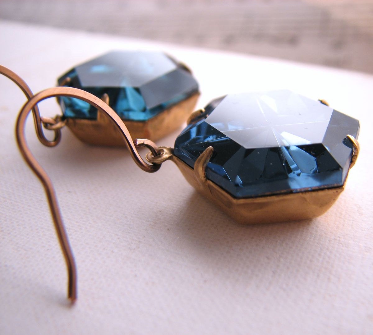 Sapphire Hex on You earrings vintage sapphire blue rhinestones