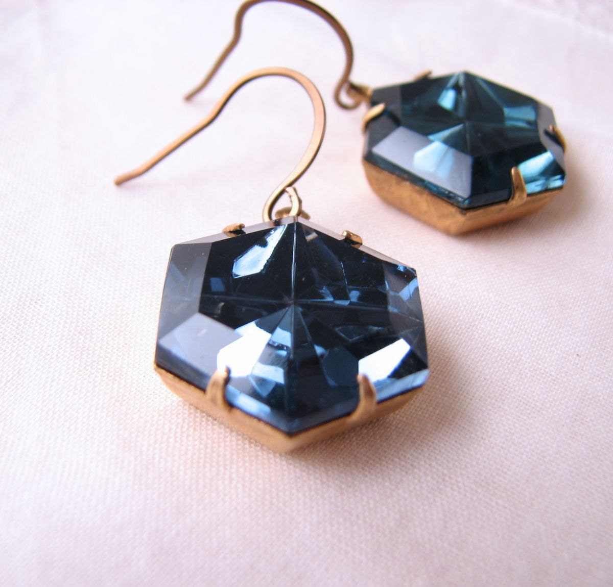 Sapphire Hex on You earrings vintage sapphire blue rhinestones