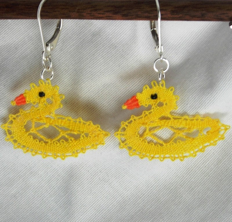 Ducky Ducky--Bobbin Lace Earrings