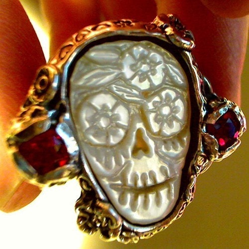 DAY of the DEAD SKULL Wedding ring  carved sugar skull modifications and requests  accepted for extra charge