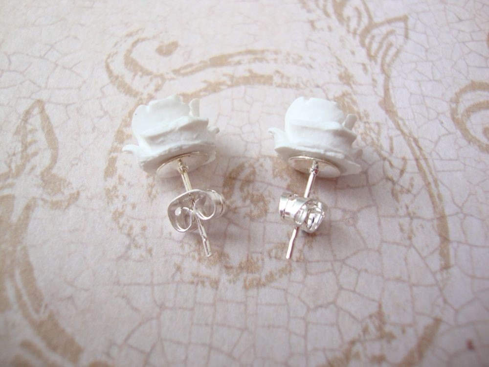 Petite Rose Stud Earrings (White)