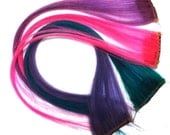 Hair Extensions - Set of FOUR Clip In Streaks - Cotton Candy Pink, Violet, Light Purple, and Turquoise