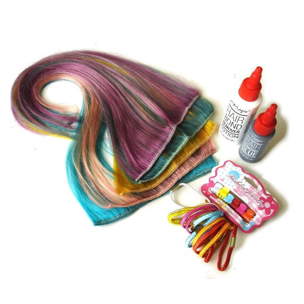 Rainbow Fishtail Braid Hair Extension Kit - wefts weave human hair falls wigs free people - LAST ONE