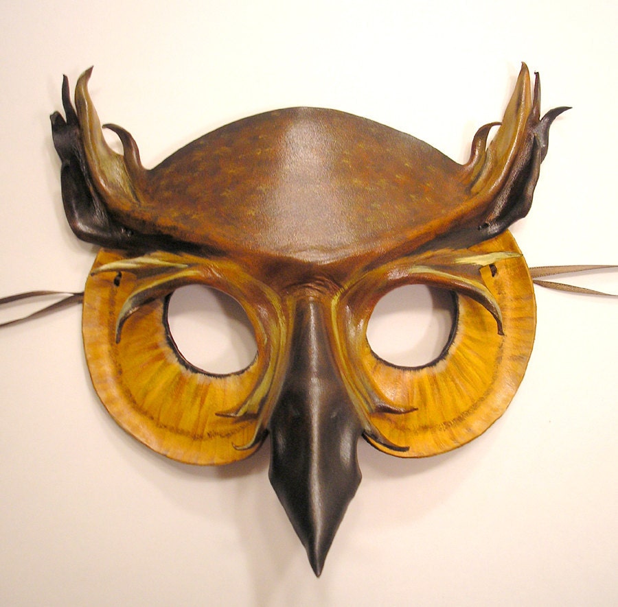 Great Horned Owl Leather Mask  - Halloween is Coming get your Costume ready