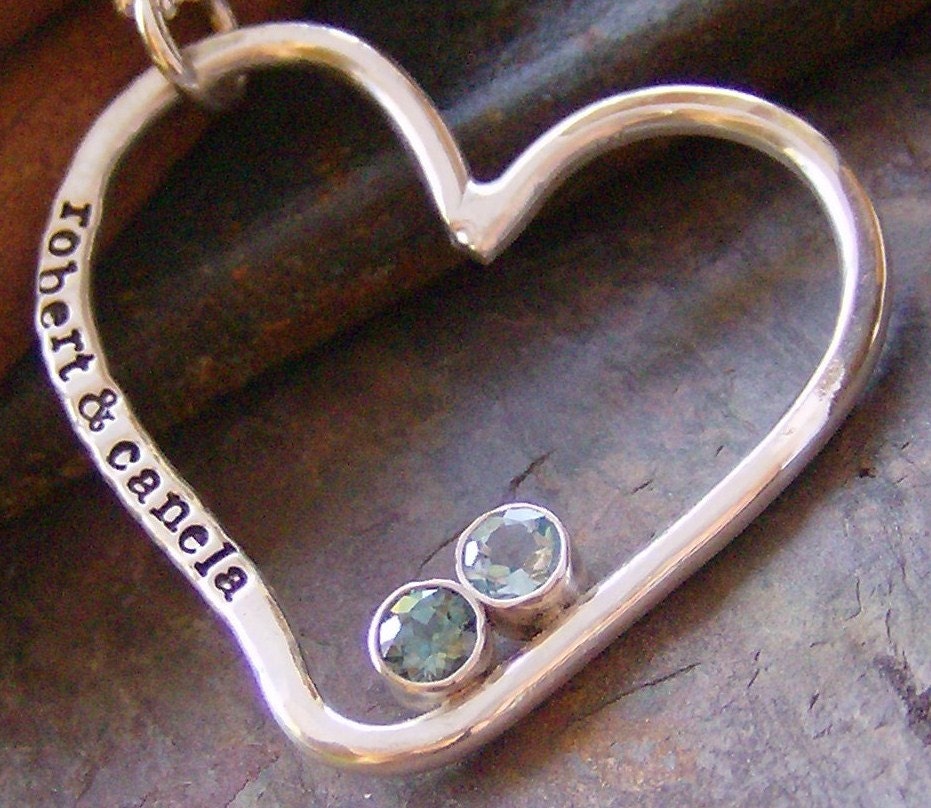 In my heart... fine silver hand stamped gem stone necklace