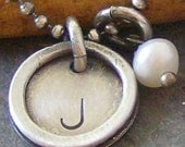 Rimmed charm.....single hand stamped sterling silver initial necklace