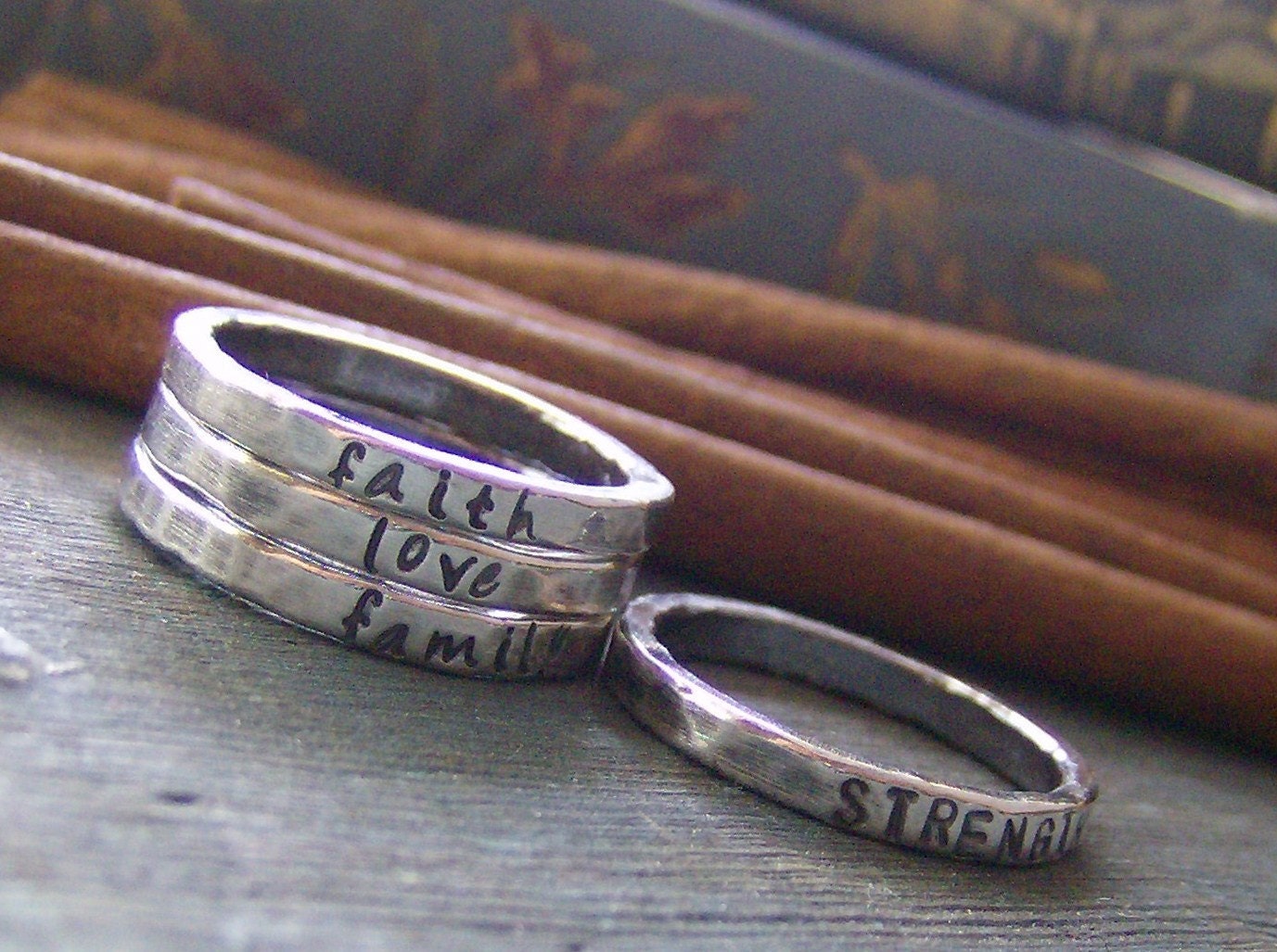 wider Personalized stackable stacking rings Thicker version ...hand stamped fine silver stacking rings.