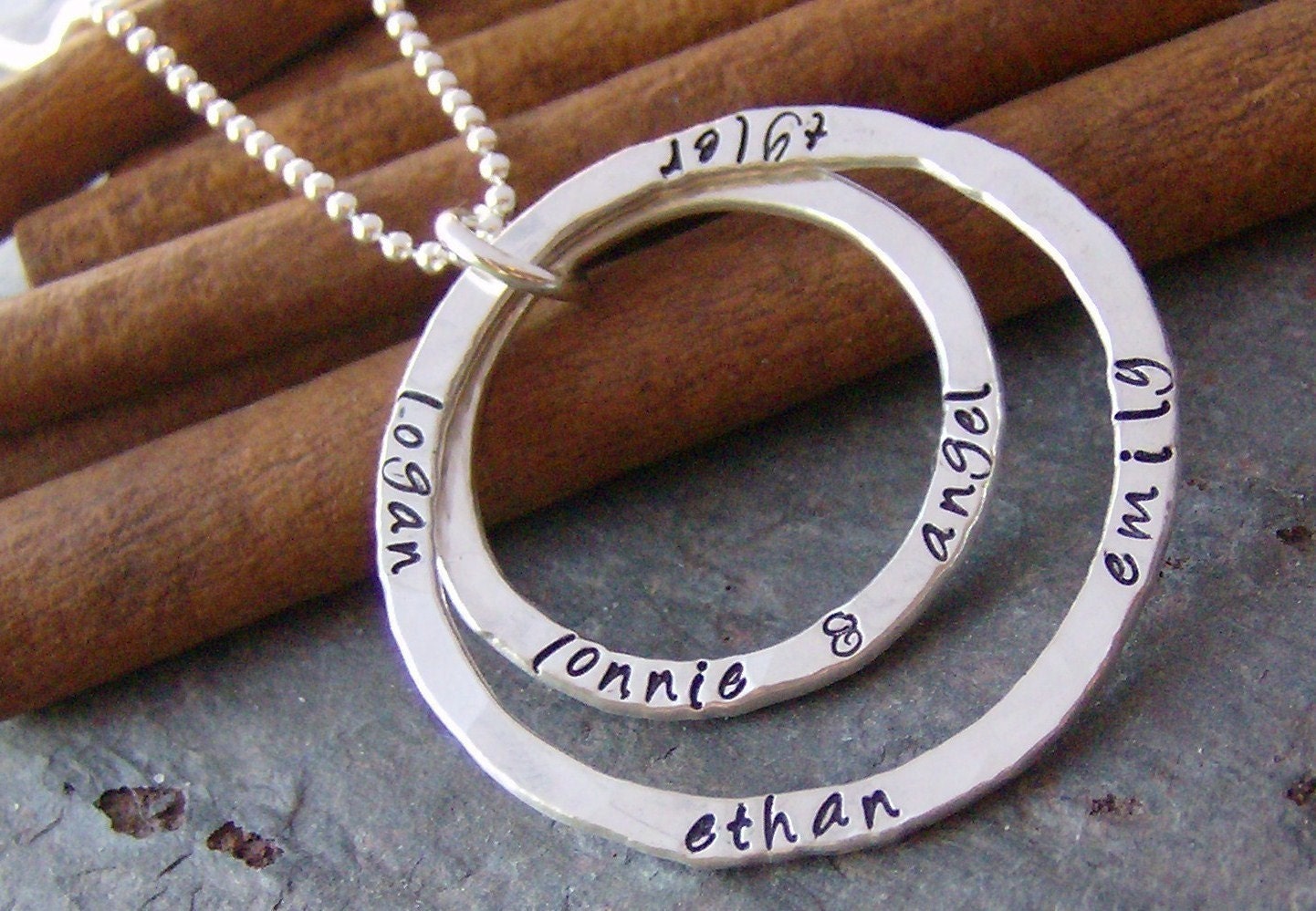 Double eternity ring.... hand stamped personalized sterling silver necklace