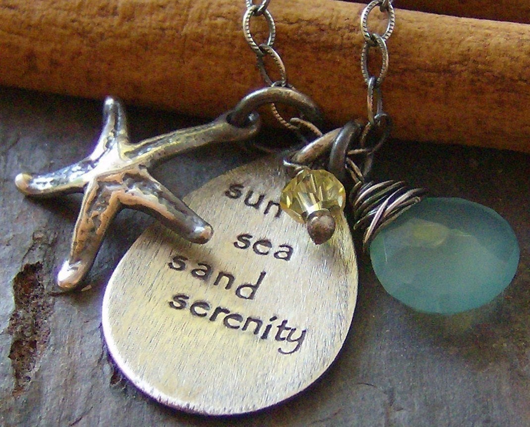 Sun Sea Sand Serenity.....hand stamped sterling silver Beach necklace