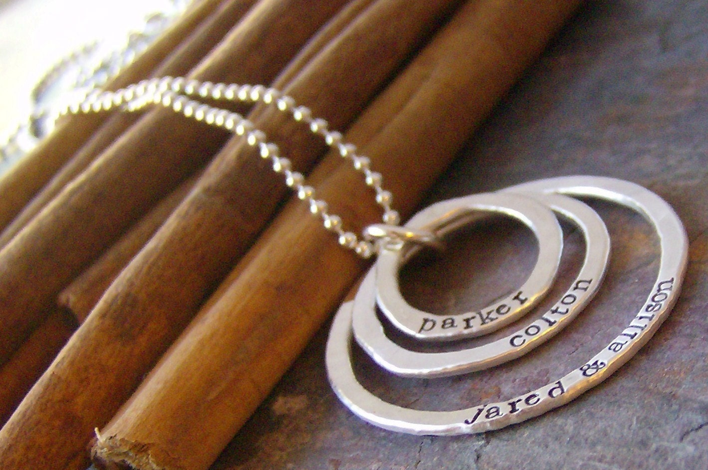 Tripple eternity ring... sterling silver hand stamped mothers personalized necklace