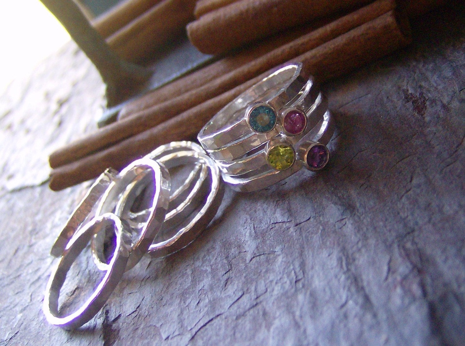 Faceted gem stone stacking rings... fine and sterling silver personalized rings