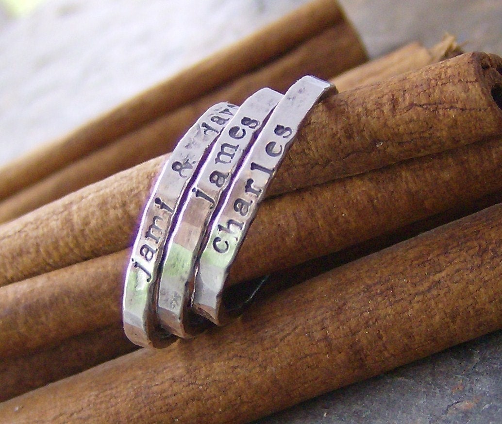 Personalized stackable stacking rings...hand stamped fine silver stacking rings.