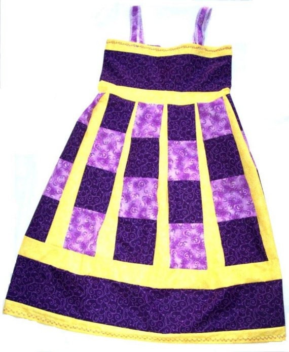 Purple and Yellow Handmade Cotton Girl's Patchwork Hippie Dress
