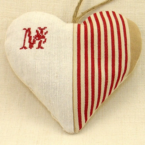 Antique Linen Heart Sachet - Letter M