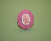 Small Pink Wildflower Cameo in Resin Setting Ring