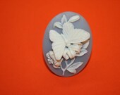Large Light Blue Butterfly and Flowers Cameo Ring