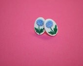 Small Blue Lazy Daisy Flower Cameo Earrings