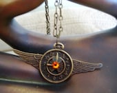 on wings of brass. steampunk aviator swarovski necklace DC161