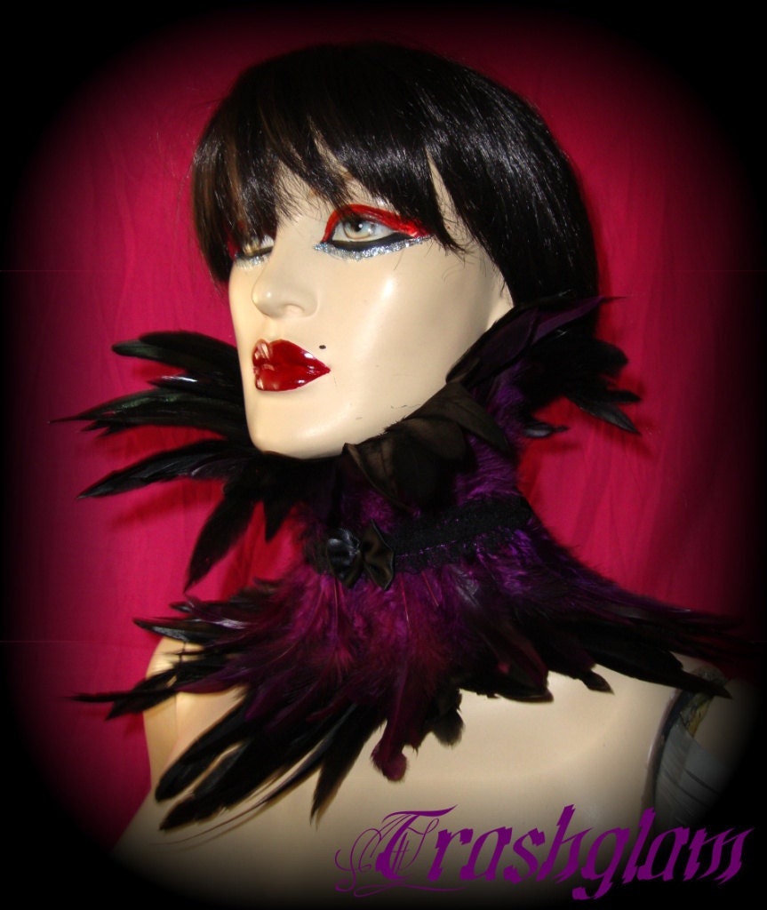 Trashglam Gothic couture feathered neck CORSET choker COLLAR CHOOSE purple or gold yellow