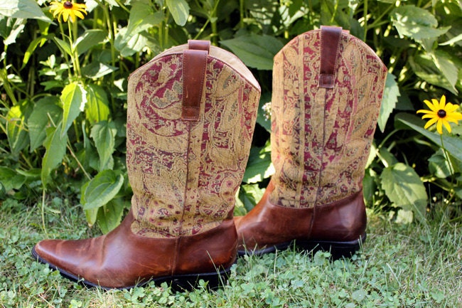Tapestry Leather Boots Sz 9 - Vintage Bohemian Cowgirl