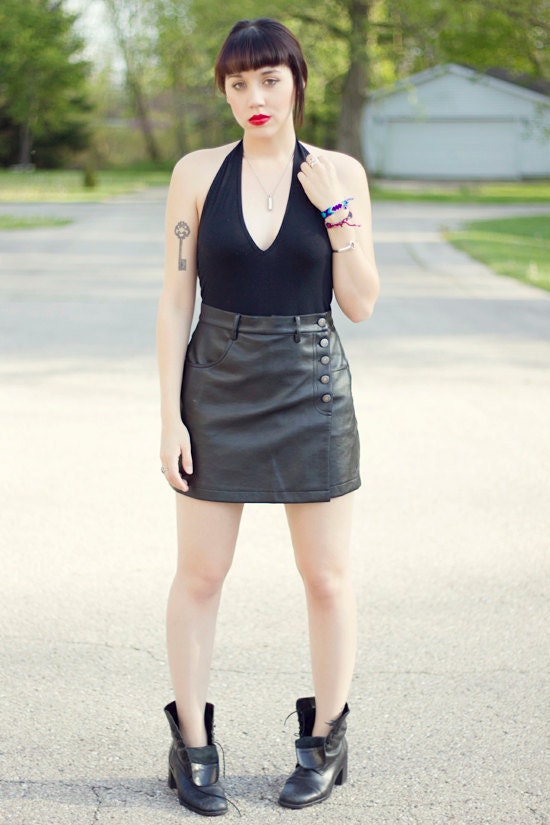 Black Pleather High Waisted Mini Skirt/Shorts