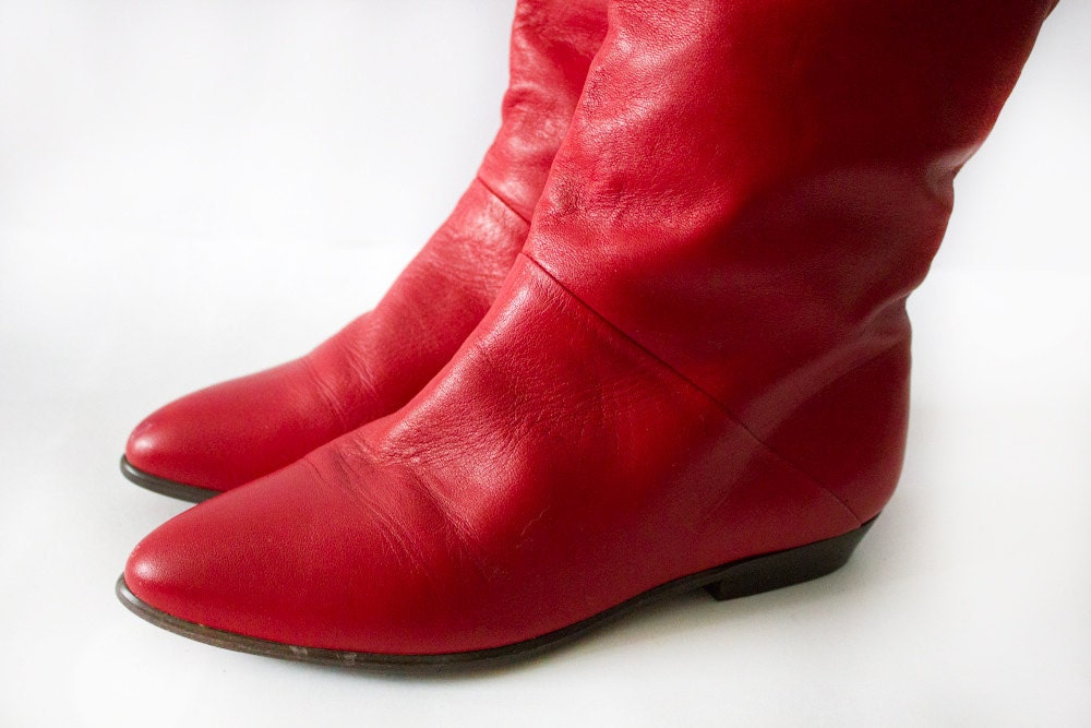 Vintage Red Leather 80's Vintage Boots Sz 6 1/2