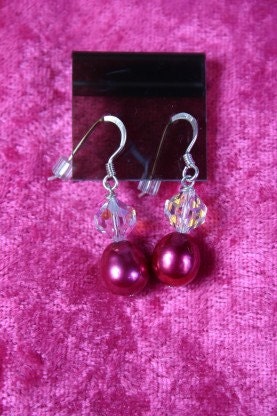 Earrings Pearls and Swarovski Fuchsia Sweetness