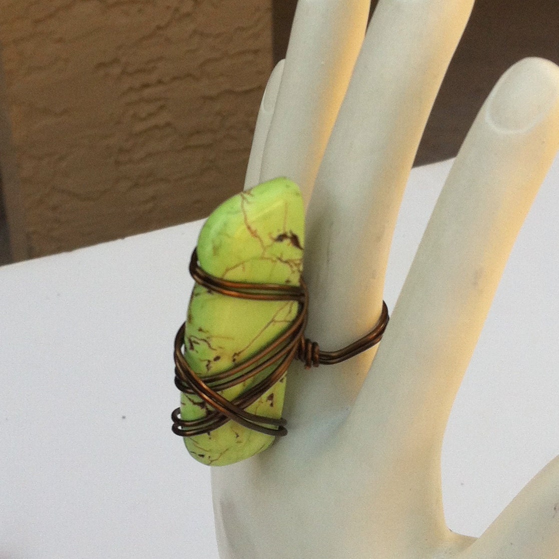Copper WireWrapped Green Turquoise Ring Size 5 1/2