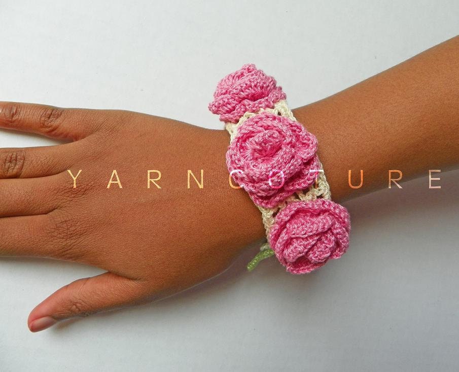 The Victorian Crochet Rose Bracelet - w/ Vintage Pearl Buttons