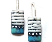 Long Sgraffito Enameled Tab Earrings in Mint and Sapphire