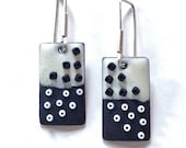 Long Enameled Tab Earrings in with Black & White with Scattered Beads
