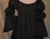 DDNJ New Ready to Ship 2 tier Bell Sleeve Black Cotton Chemise Your Length  Vampire Goth Renaissance Pirate Gypsy Anime Cosplay  LARP