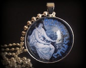 Jewelry Pendant Blue Beecham Poster in Silver Pendant Tray with Silver Bead Ball Chain