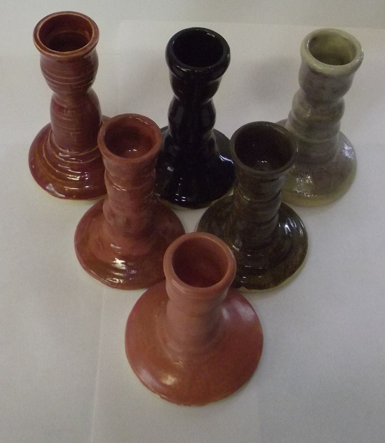 SET of six short candlesticks, all different colors
