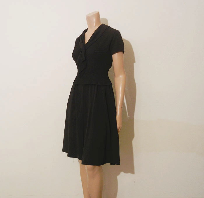 1950s dress / Head of Class Vintage 50's Black Pin tucked Bodice Dress