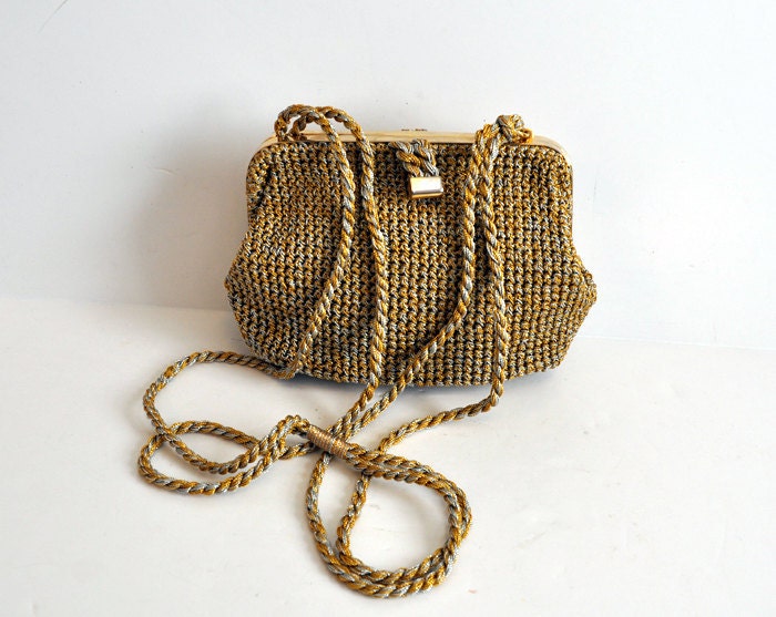 1960's Purse / Vintage 60's Silver and Gold Metallic Thread Rodo Italian Bag Purse
