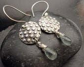 Goose Bumps Fine Silver and Moss Aquamarine Earrings