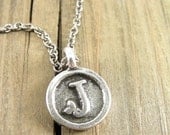 Initial Necklace -  Personalized Leafy Initial Necklace Pewter dipped in Silver