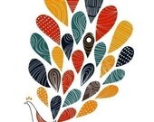 A Little colorful Peacock Print Bird Animal Illustration Modern home decor Wedding Birthday Gift anniversary Colorful Large 13 X 19