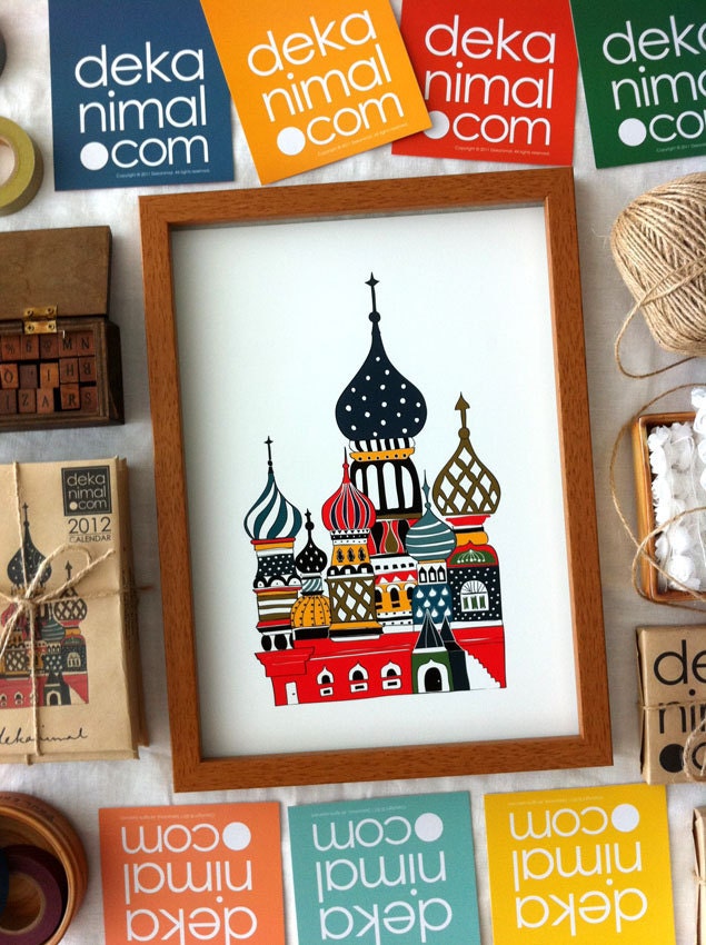 Lovely Onion Palace Illustration Travel Art Print Animal Children decor, Kids Room, Wedding Birthday Anniversary Gifts