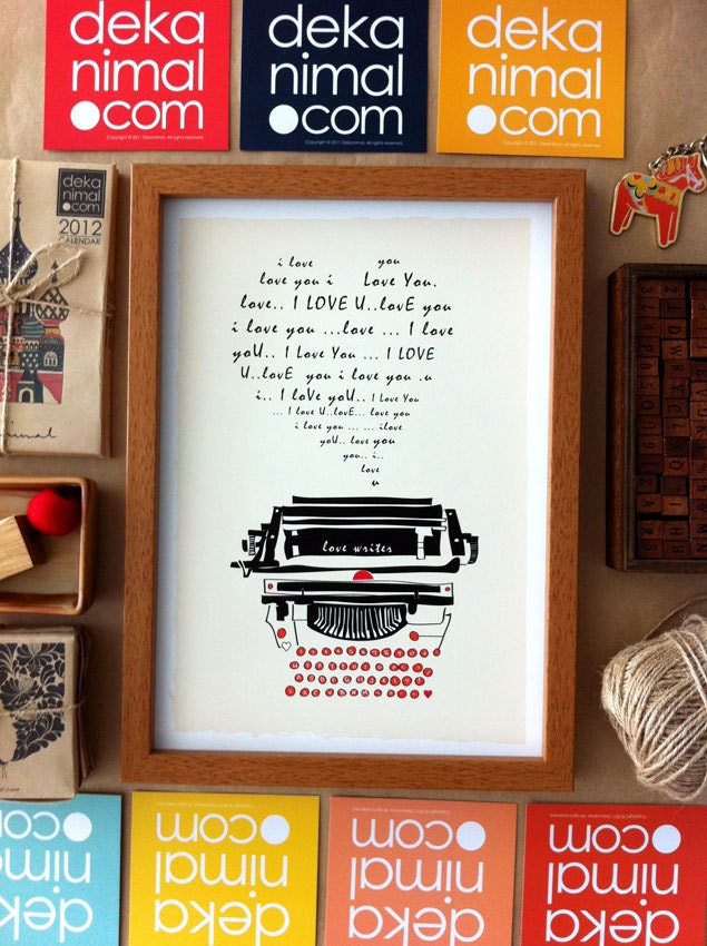Classic Typewriter Print / Love letter / Children art / typography / Black Beige / retro vintage poster