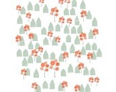 A Lovely Little Town Print - Orange Green - Children Decor Kids Wall poster Wedding Birthday Anniversary GIft Home decor