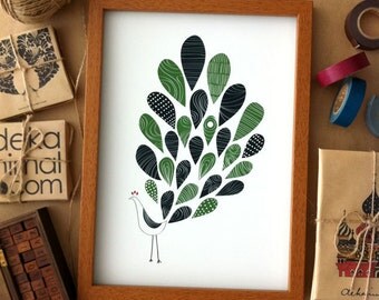 A Little Peacock Print / Navy and Green