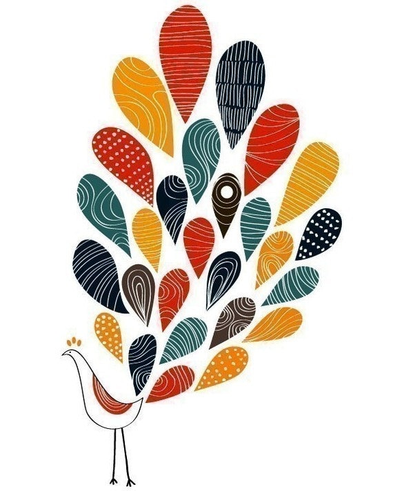 A Little colorful Peacock Print Bird Animal Illustration Modern home decor Wedding Birthday Gift anniversary Colorful Large 13 X 19